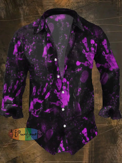 Men’s Punk Style Horror Hands Print Casual Shirt Long Sleeve Colorful / S