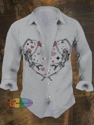 Men’s Punk Style Skull Lover Print Long Sleeve Shirt Gray / S