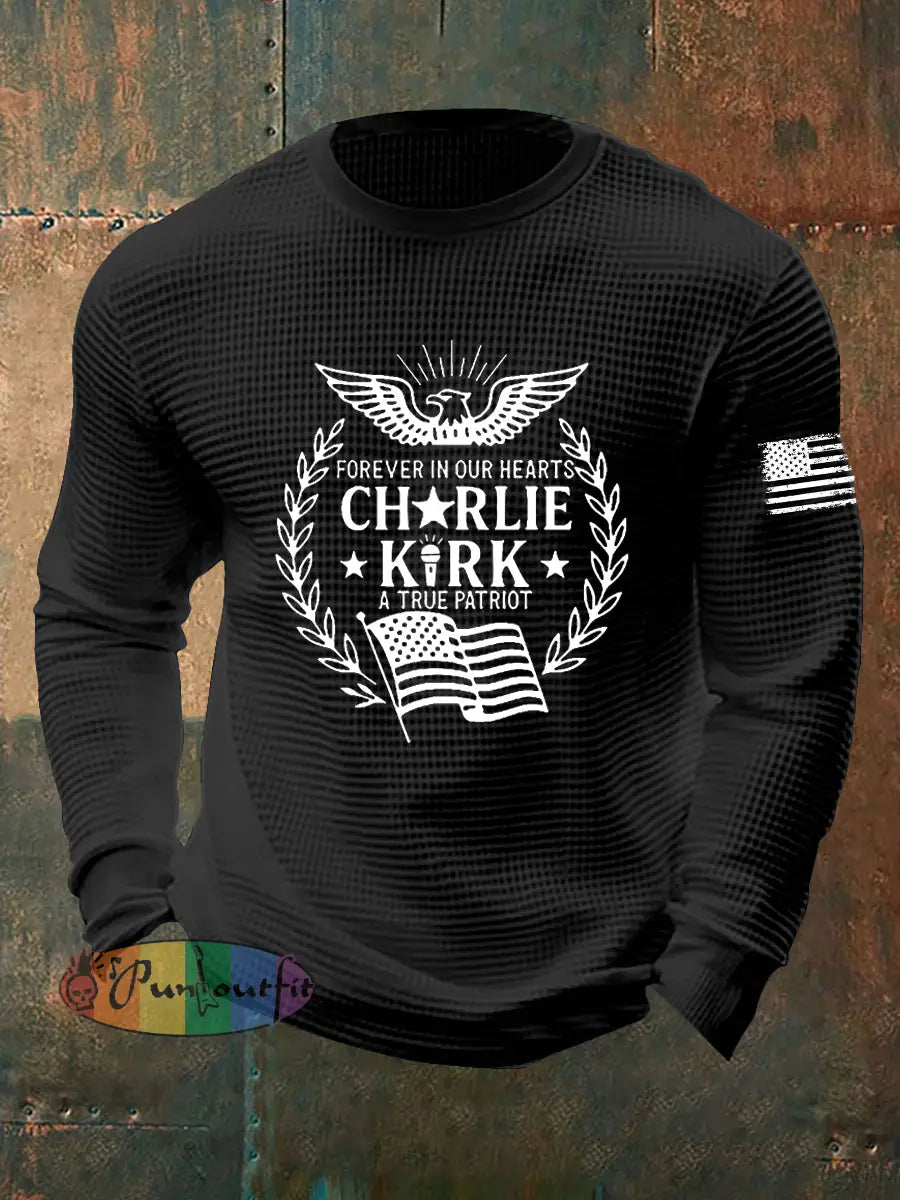 Men’s R.I.P Charlie Kirk Waffle Long Sleeve T-Shirt Black / S
