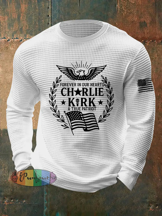 Men’s R.I.P Charlie Kirk Waffle Long Sleeve T-Shirt White / S