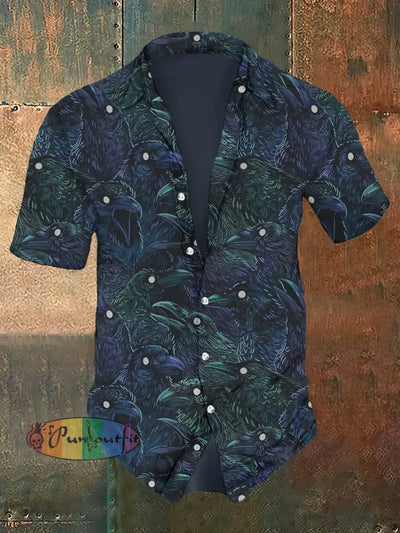 Men’s Raven Print Casual Short Sleeve Shirt Black / S