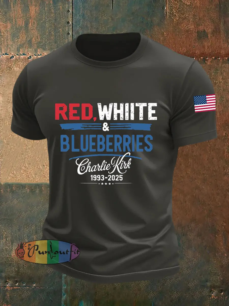 Men’s Red White Blueberries Short-sleeved T-shirt Dark Gray / S