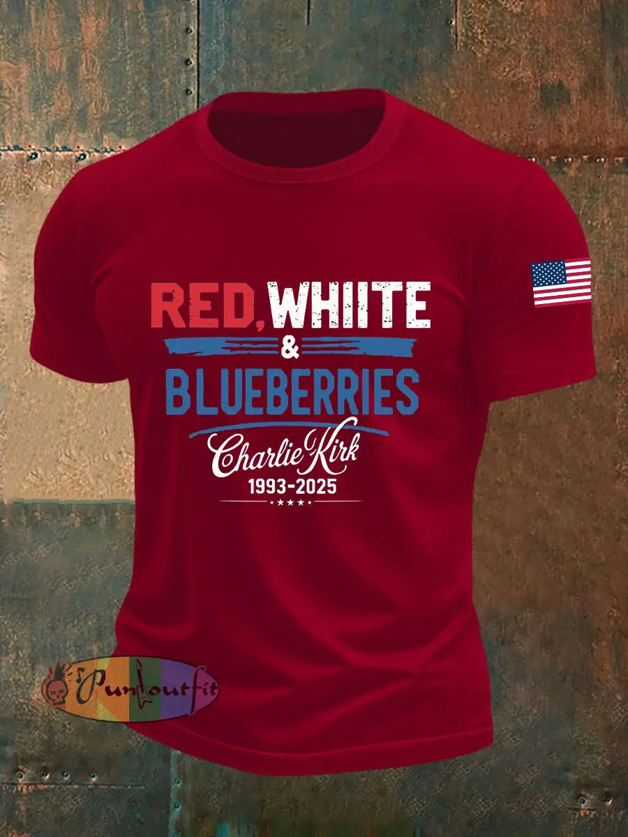 Men’s Red White Blueberries Short-sleeved T-shirt Deep Red / S