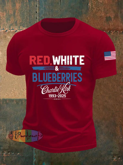 Men’s Red White Blueberries Short-sleeved T-shirt Deep Red / S