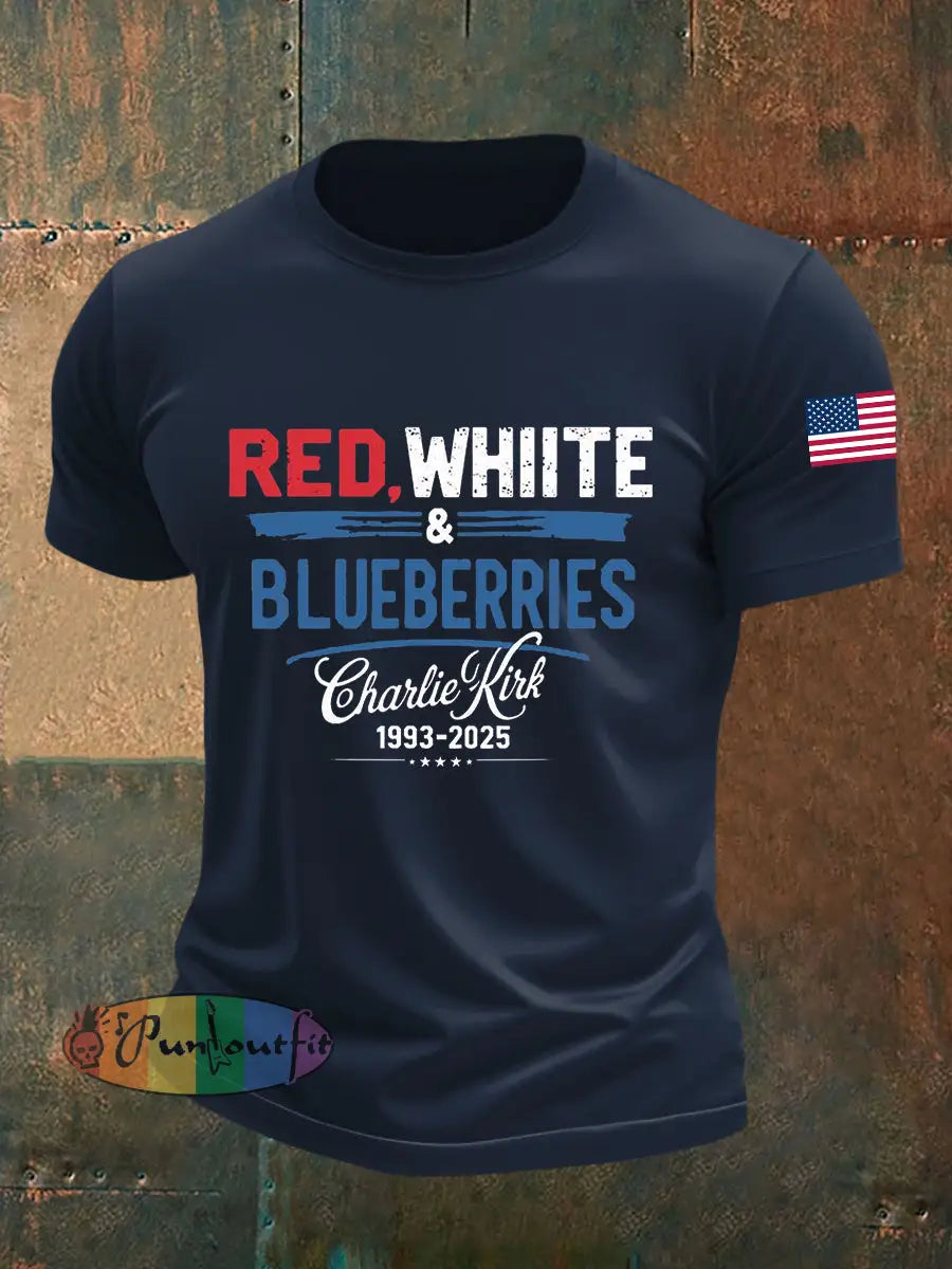 Men’s Red White Blueberries Short-sleeved T-shirt Navy Blue / S