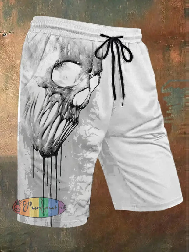 Men’s Retro 3D Skull Print Casual Shorts White / M Shorts