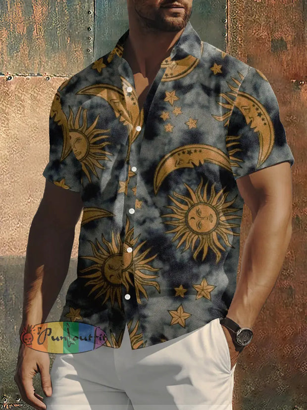 Men’s Retro Bohemia Style Sun Print Casual Shirt Colorful / S