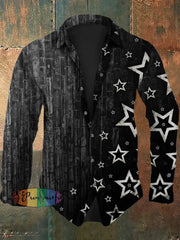 Men’s Retro Christmas Print Casual Fashion Lapel Long Sleeved Shirt Long Sleeved Shirt / S