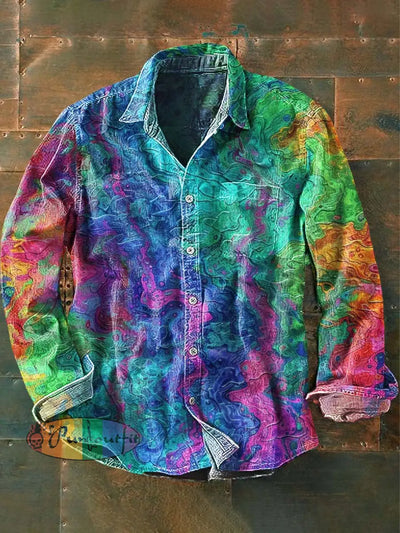 Men’s Retro Colorful Printed Casual Long Sleeve Shirt As Picture / S