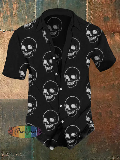 Men’s Retro Crystal Skulls Short Sleeve Shirt Black / S