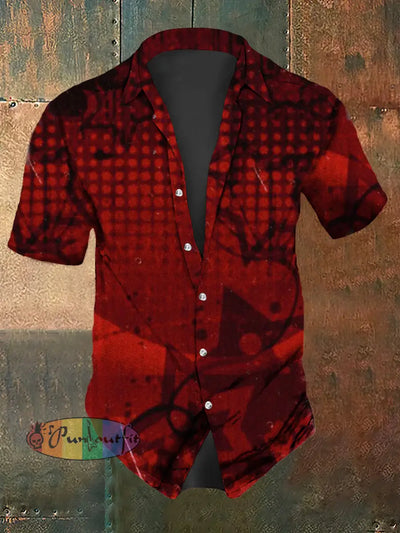 Men’s Retro Dark Polka Dots Casual Short Sleeve Shirt Red / S