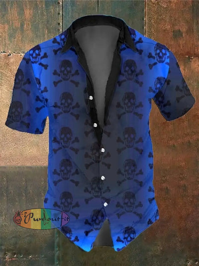 Men’s Retro Dark Skull Casual Short Sleeve Shirt As Shown / S Shirts