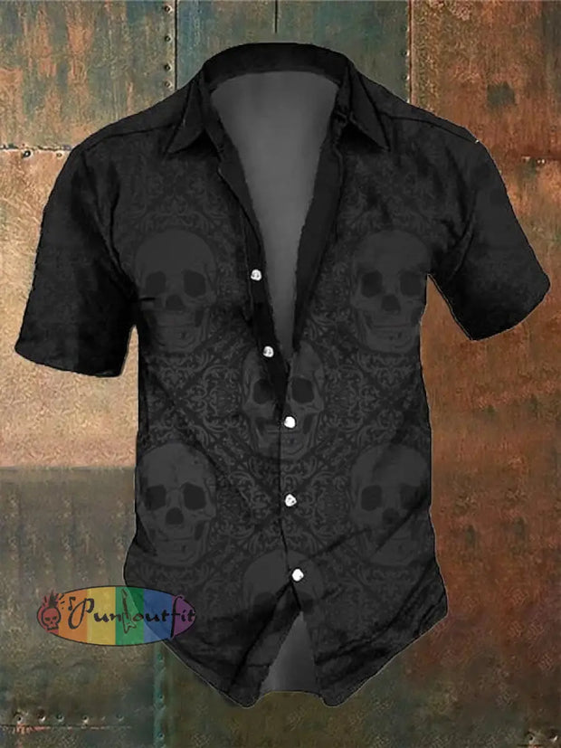 Men’s Retro Dark Skull Casual Short Sleeve Shirt As Shown / Xs Shirts