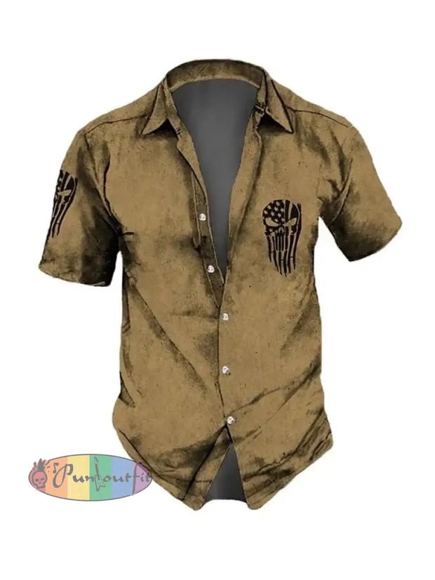 Men’s Retro Dark Skull Casual Short Sleeve Shirt As Shown / Xs Shirts