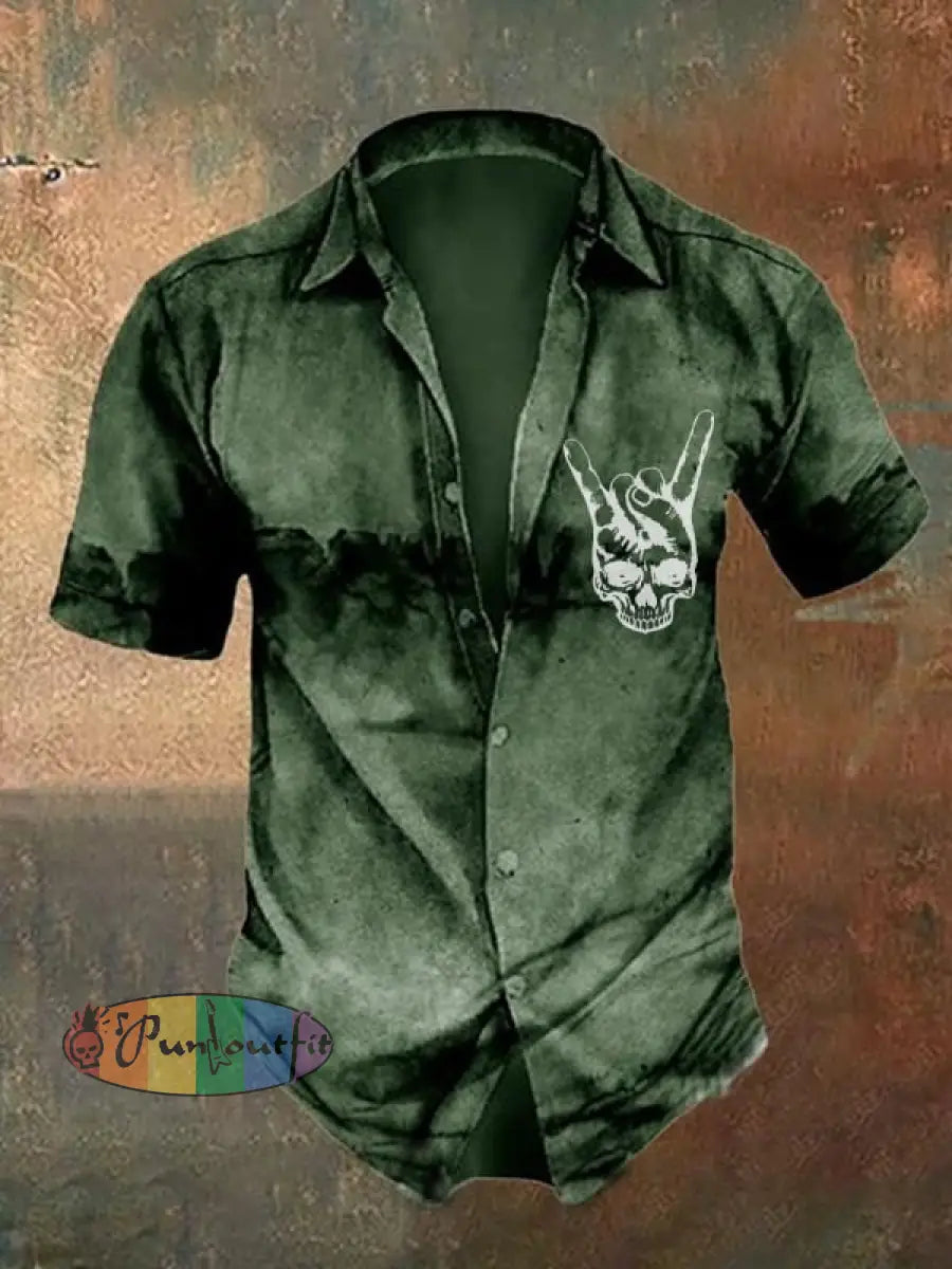 Men’s Retro Dark Skull Casual Short Sleeve Shirt As Shown / Xs Shirts