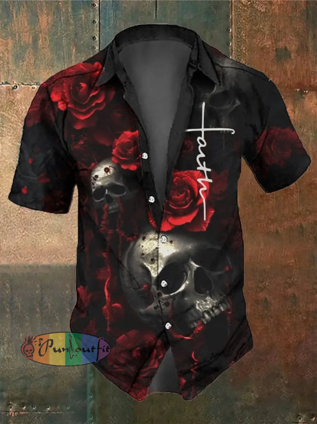 Men’s Retro Dark Skull Casual Short Sleeve Shirt As Shown / Xs Shirts