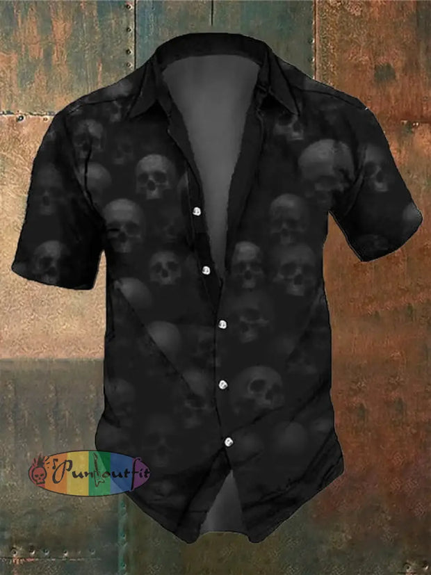 Men’s Retro Dark Skull Casual Short Sleeve Shirt As Shown / Xs Shirts