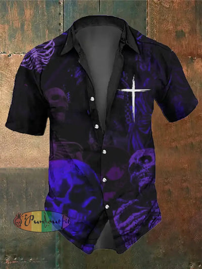 Men’s Retro Dark Skull Casual Short Sleeve Shirt Multicolor / S Shirts