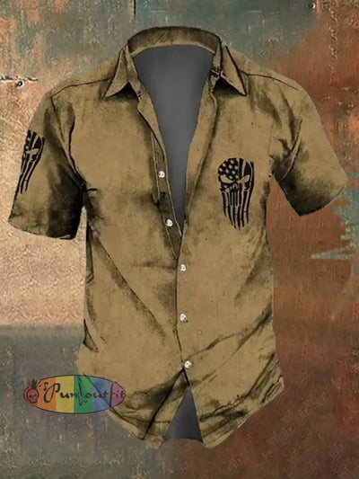 Men’s Retro Dark Skull Casual Short Sleeve Shirt Shirts