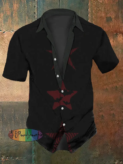 Men’s Retro Dark Stars Casual Short Sleeve Shirt Black / S