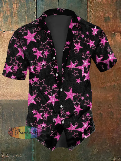 Men’s Retro Dark Stars Casual Short Sleeve Shirt Colorful / S