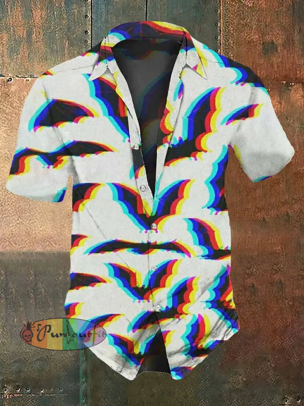 Men’s Retro Dark Style Colorful Bat Print Casual Vintage Shirt / S