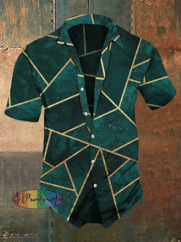 Men’s Retro Dark Style Colorful Glass Print Casual Shirt Green / S