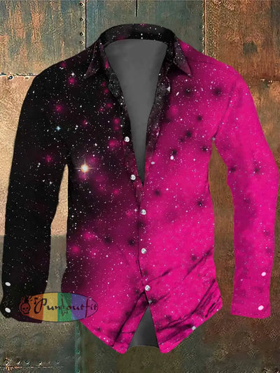 Men’s Retro Dark Style Colorful Print Casual Vintage Shirt Pink / S
