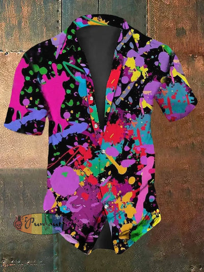 Men’s Retro Dark Style Colorful Print Casual Vintage Shirt / S