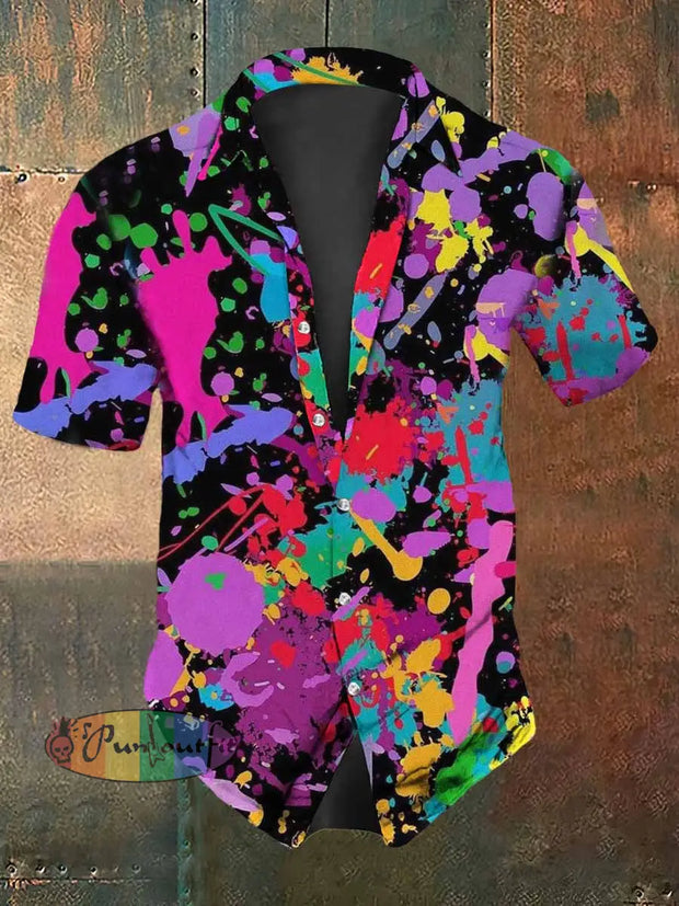 Men’s Retro Dark Style Colorful Print Casual Vintage Shirt / S