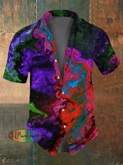 Men’s Retro Dark Style Colorful Sky Print Casual Shirt / S