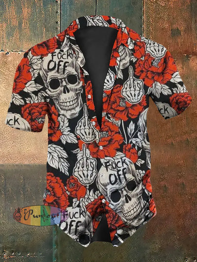 Men’s Retro Dark Style Cool Skull Print Casual Shirt Colorful / S