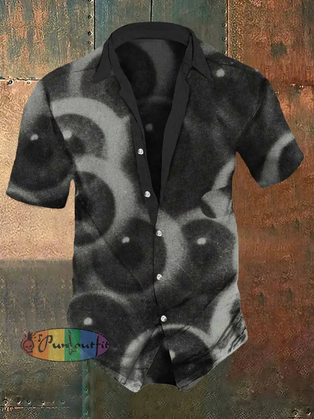 Men’s Retro Dark Style Eyes Print Casual Shirt Black / S