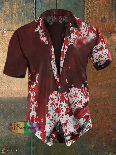 Men’s Retro Dark Style Halloween Blood Print Shirt Red / S