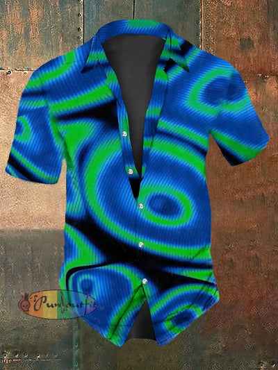 Men’s Retro Dark Style Magic Circle Print Casual Vintage Shirt Colorful / S
