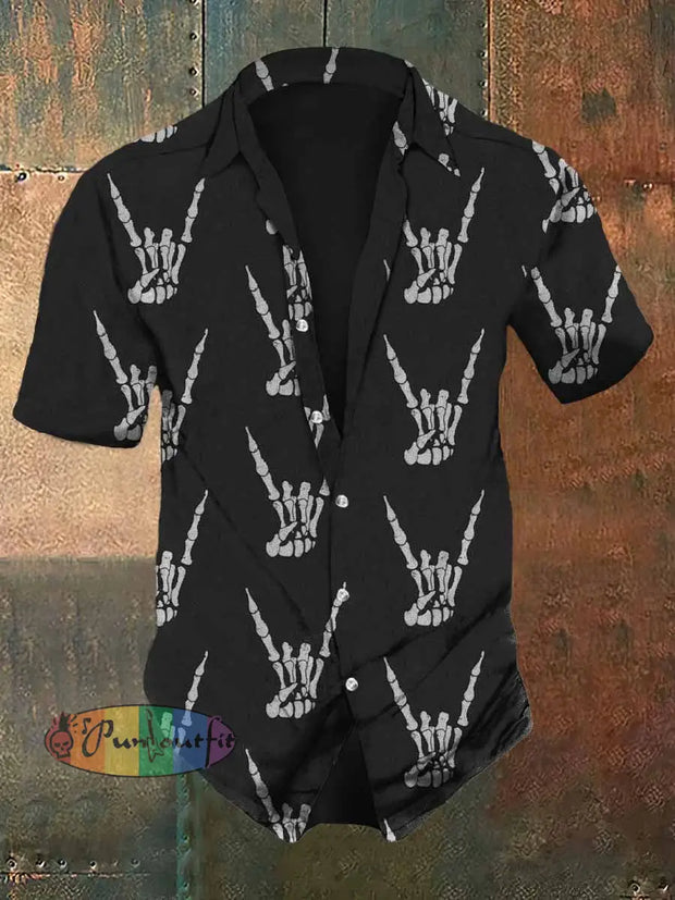 Men’s Retro Dark Style Rock Skull Print Casual Shirt Black / S