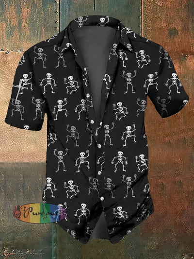 Men’s Retro Dark Style Skull Dancer Print Shirt Black / S