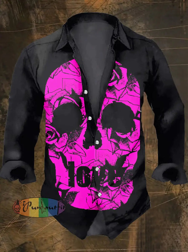 Men’s Retro Dark Style Skull Love Print Long Sleeve Shirt Colorful / S