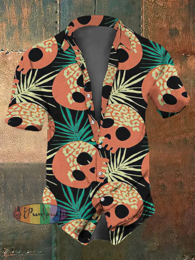 Men’s Retro Dark Style Skull Print Casual Vintage Shirt Colorful / S