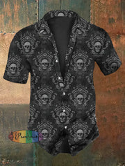 Men’s Retro Dark Style Skull Print Casual Vintage Shirt Short Sleeve / S