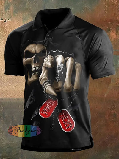 Men’s Retro Dark Style Skull Print Polo Shirt Black / S Polo