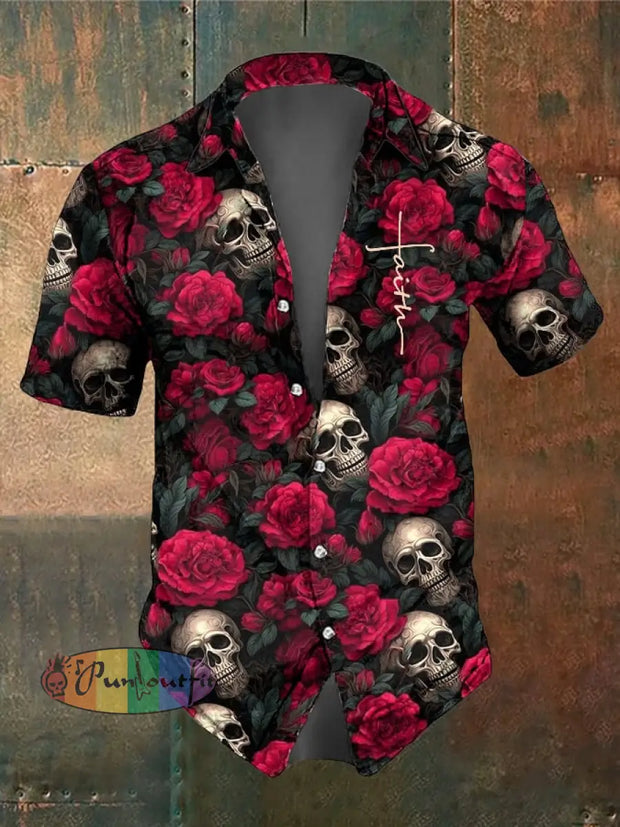 Men’s Retro Dark Style Skull Print Shirt As Shown / S Shirts