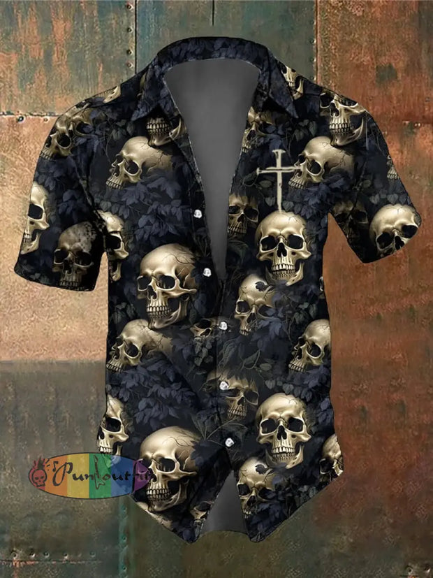 Men’s Retro Dark Style Skull Print Shirt As Shown / S Shirts