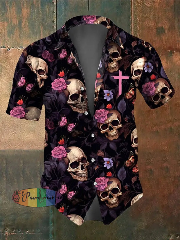 Men’s Retro Dark Style Skull Print Shirt As Shown / S Shirts