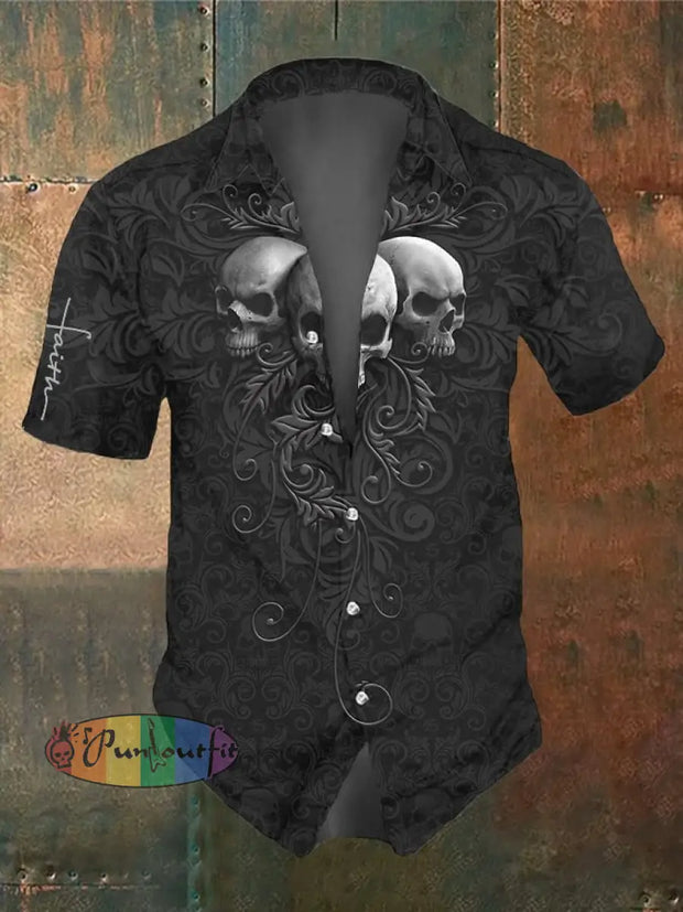 Men’s Retro Dark Style Skull Print Shirt Black / S Shirts