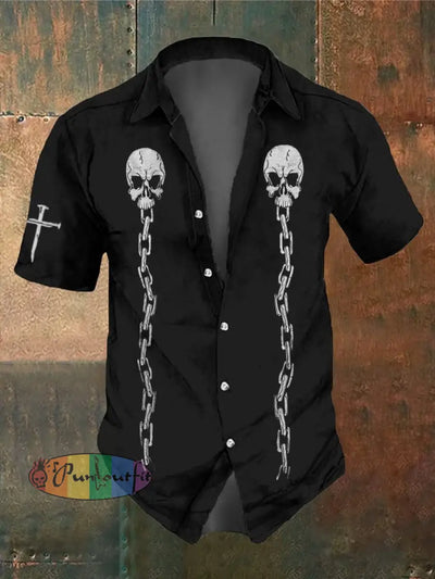 Men’s Retro Dark Style Skull Print Shirt Black / S Shirts