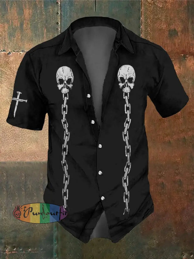 Men’s Retro Dark Style Skull Print Shirt Black / S Shirts