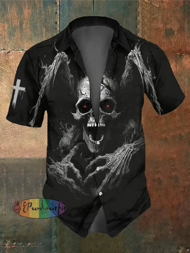 Men’s Retro Dark Style Skull Print Shirt Black / S Shirts