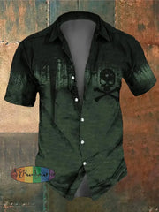 Men’s Retro Dark Style Skull Print Shirt Green / S Shirts