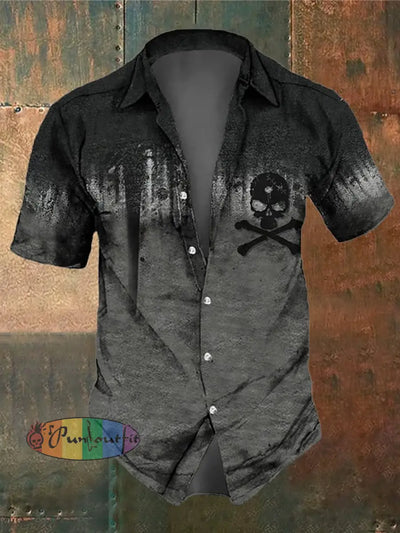 Men’s Retro Dark Style Skull Print Shirt Grey / S Shirts